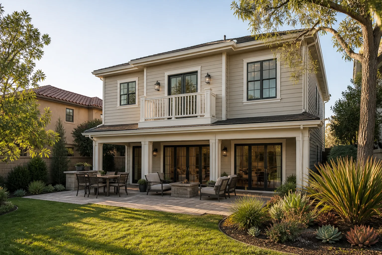 A second-story addition with a balcony, matched to the original house